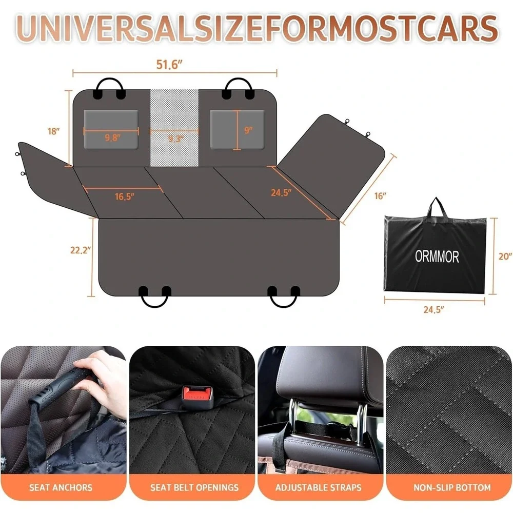 Ormmor Dog Car Seat Cover Hard Bottom Extender Waterproof SUV Truck Black‎